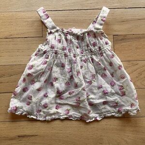 Ralph Lauren White Top with Pink Floral and Green Leaf Print